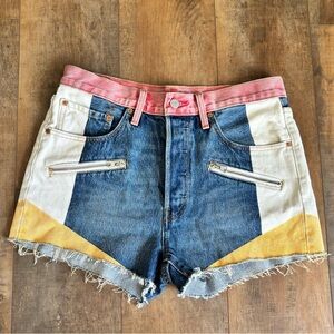 Levi's Pink, Blue, White, Yellow Colorblock Denim Shorts